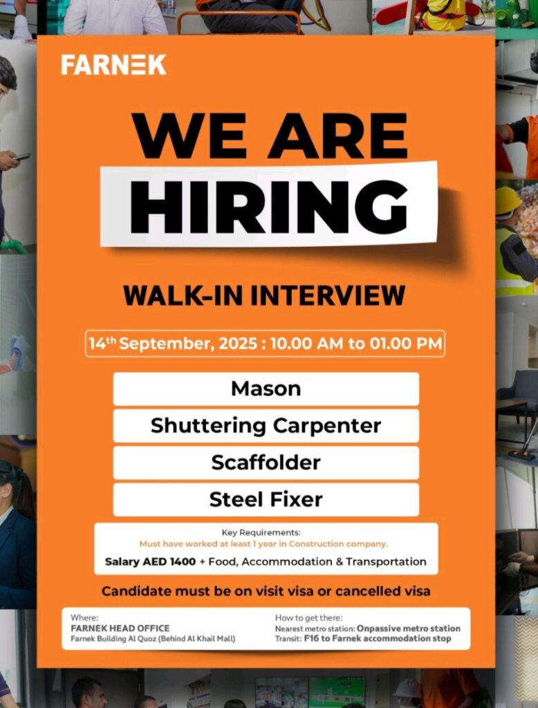 Build Your Career in Dubai: Farnek Walk-In Interview on September 14th, 2025