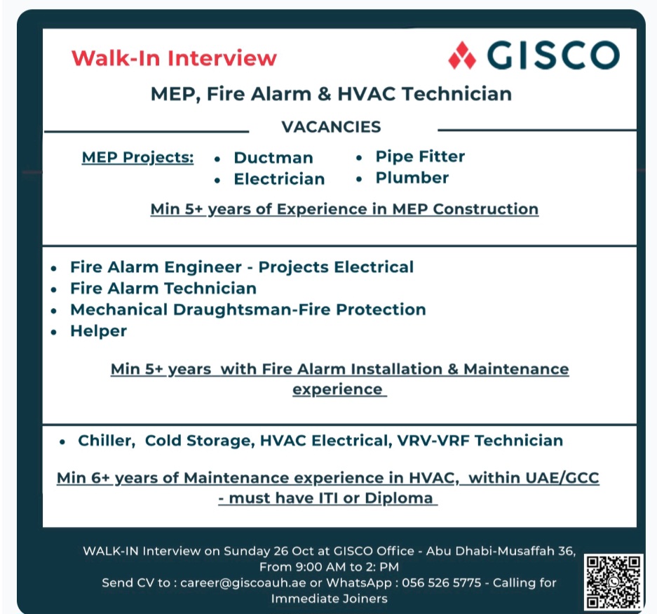 Your Chance to Build a Career in Abu Dhabi: GISCO is Hiring MEP and HVAC Professionals!
