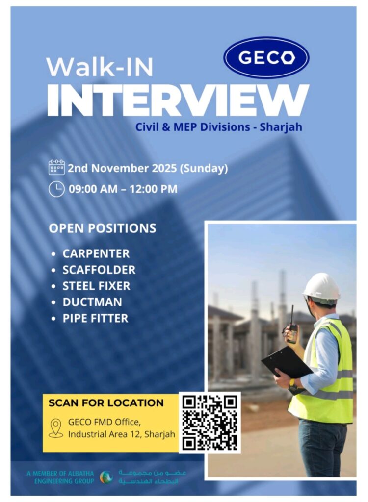 Your Chance to Build a Career: GECO M&E LTD Hosts Walk-In Interviews in Sharjah