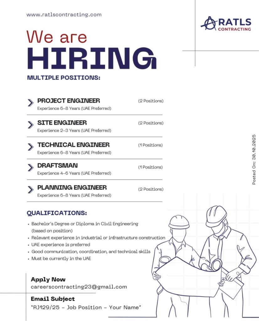 RATLS Contracting is Hiring Multiple Engineering Professionals