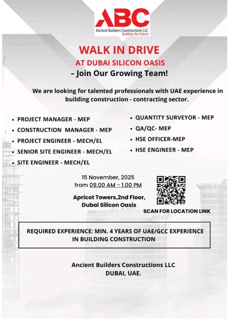 Ancient Builders Constructions LLC Walk-In Interview 2025 – New Project Hiring in Dubai