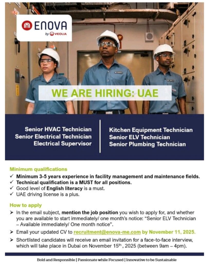 Enova by Veolia is Hiring in the UAE: Apply Now for Technical Roles