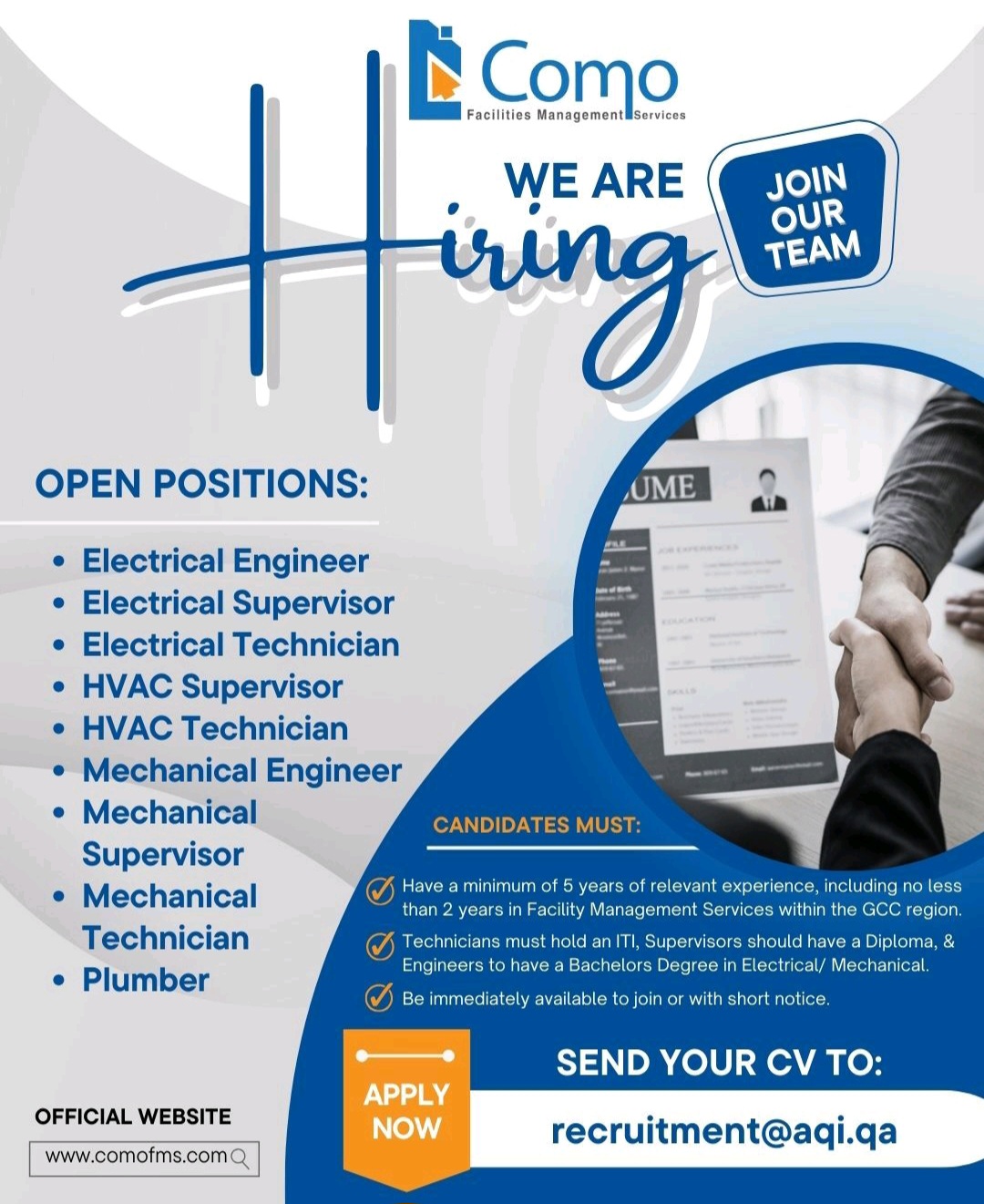 COMO Facilities Management is Now Hiring