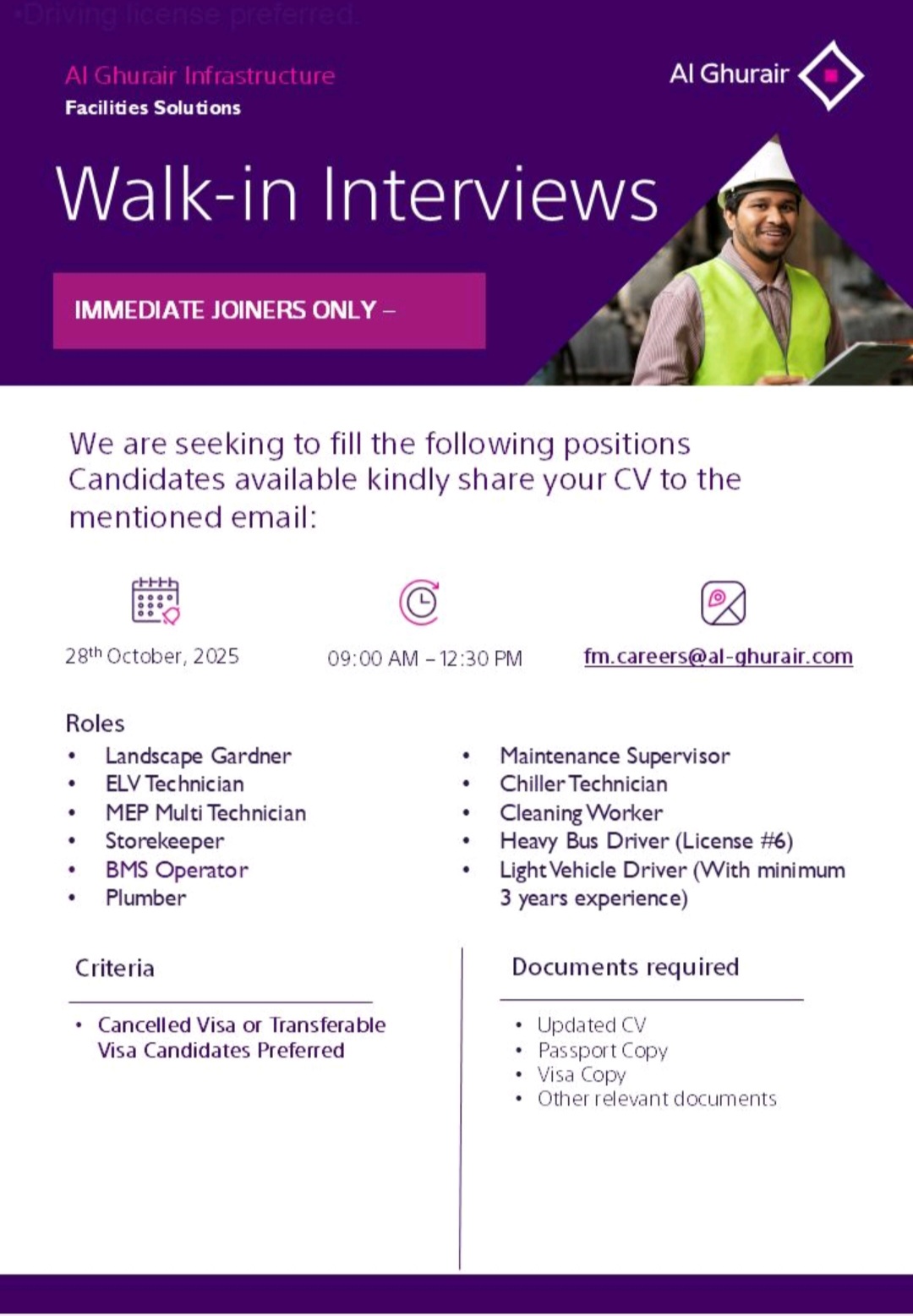 Al Ghurair Facilities Solutions Launches Urgent Hiring Drive in Dubai