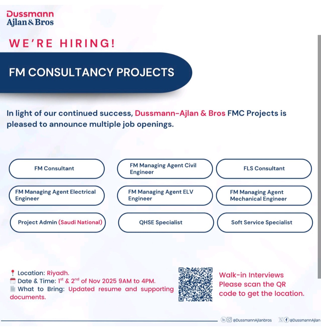 Dussmann-Ajlan & Bros is Hiring: Walk-in Interviews in Riyadh This November