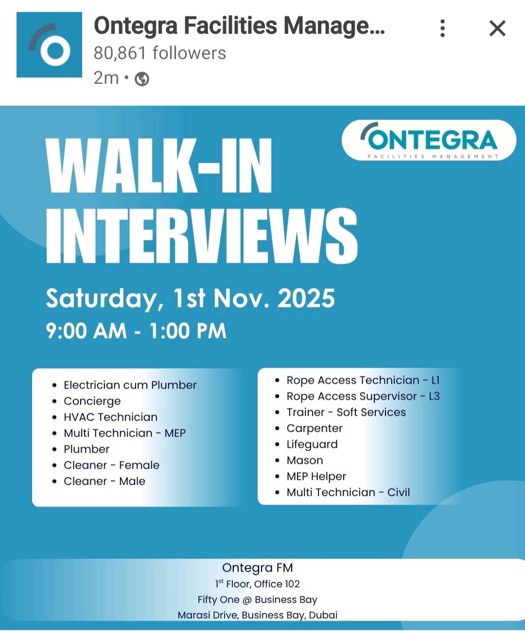 Your Chance to Build a Career in Dubai: Ontegra FM Hosts Major Walk-In Interviews