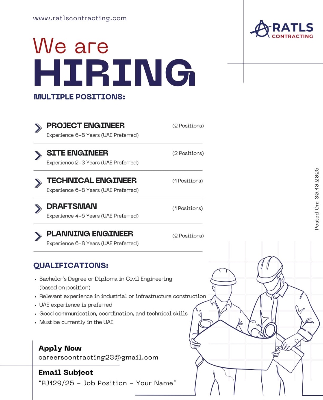 RATLS Contracting is Hiring Multiple Engineering Professionals