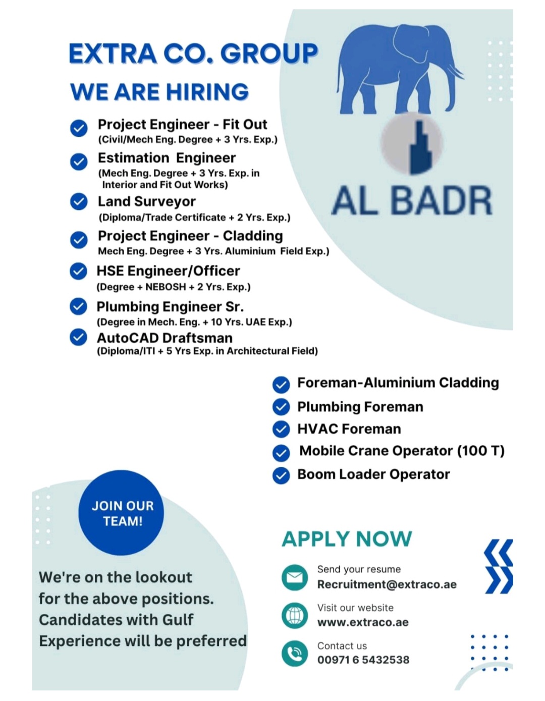 Extra Co. Group is Hiring Multiple Engineering & Skilled Roles